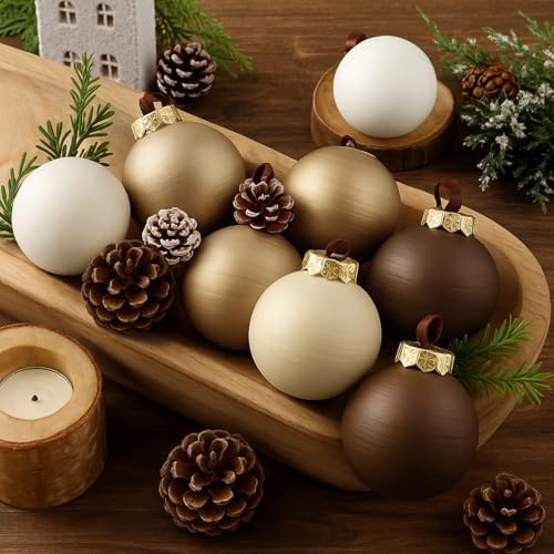 24 Pcs Neutral Christmas Ornament 2.36'' Textured Tree Decor,Coffee by Suilung