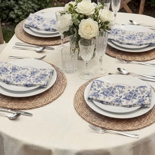 Mindsoft Set of 12 Floral Cloth Napkins Blue Linen Cloth Napkins - Image 3