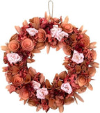 Silk Roses and Shaved Wood Flowers Small Artificial Spring Wreath - 12" - Unlit - Pink by Northlight