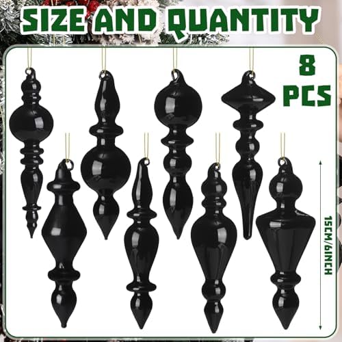Mifoci 8 Pcs 6 Inch Mercury Glass Finial Christmas Ornaments,Black - Image 2