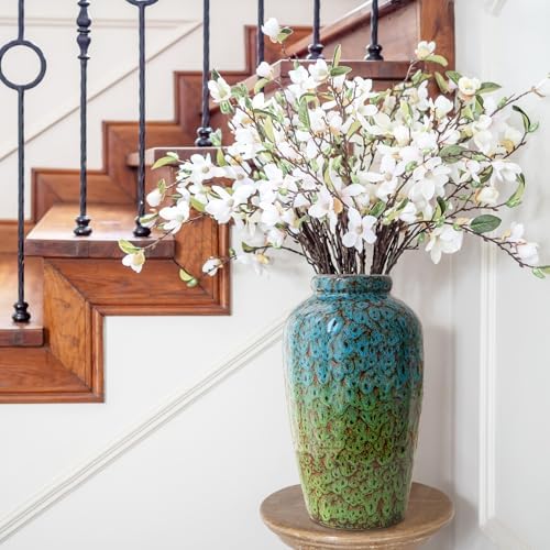 11 Inch Tall Ceramic Flower Vase, Unique Green Blue Vase for Home Decor - Image 5