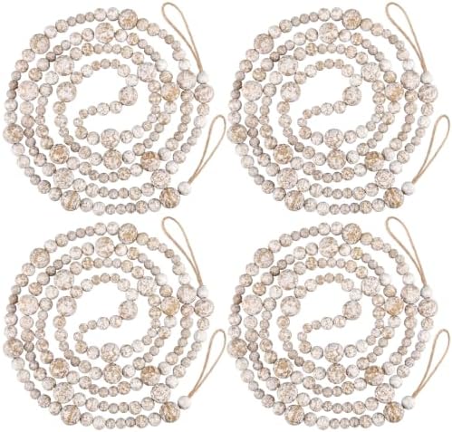 Bucherry 4 Pcs Christmas Wood Bead Garland 28.8 Feet, Frost Color by Bucherry