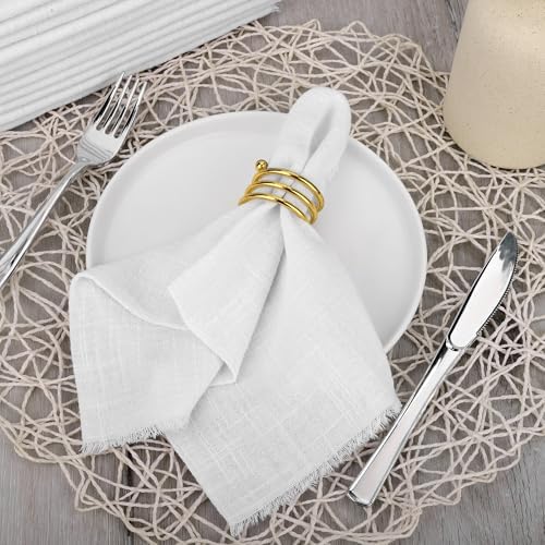 TURSTIN 24 Pieces Cotton Linen Cloth Napkin Handmade Cloth Napkin with Fringe 17 x 17 Inch Soft Cloth Dinner Wedding Napkin Square Rustic Fringe Table Napkin for Parties, Weddings, Ivory White - Image 4