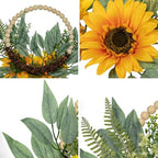 DILATATA 10" Artificial Floral Wood Bead Wreaths, 2 Pack Sunflower Eucalyptus Leaves, Boho Farmhouse Wall Decor, Front Door Porch Decor, Indoor/Outdoor - Image 3