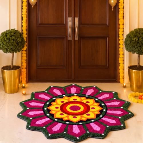 Frienda 24 Inch Rangoli Doormat Indian Pooja Decorations for Home, Lotus - Image 3
