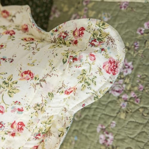 vctops Set of 2 Patchwork Cotton Quilted Decorative Square Throw Pillow Covers with Scalloped Floral Pattern Soft Cushion Case for Couch Sofa Bed (Green B,18"x18") - Image 6
