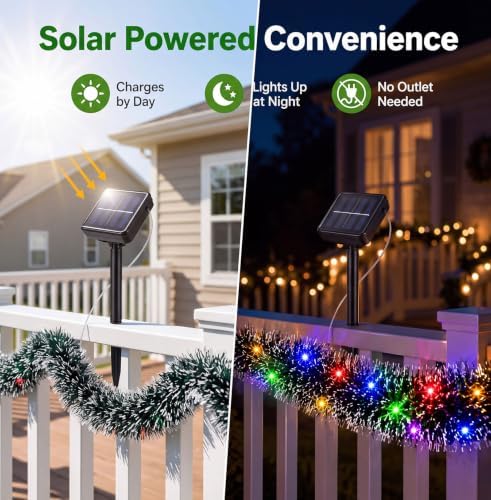 Dingion 50 ft Pre-lit Christmas Garland for Outdoor Dark Green & Colored - Image 6