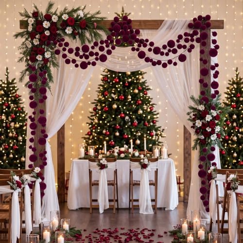 2 Pcs 9 ft Burgundy Velvet Christmas Ball Ornament Garland - Image 4