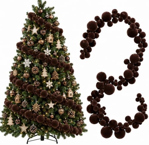 2 Pcs 9 ft Brown Velvet Christmas Ball Ornament Garland by Yuxung
