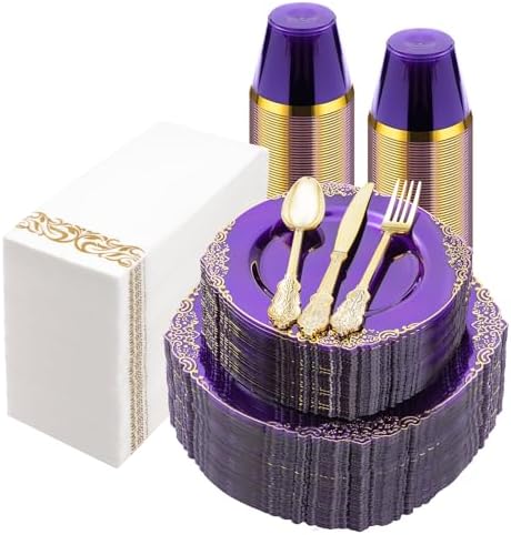 Bestluck 350PCS Clear Purple Plastic Plates for 50 Guests by Bestluck