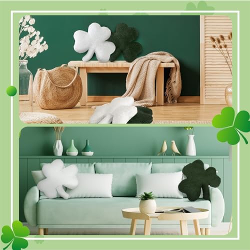 Bencailor 4 Pcs St. Patrick's Day Shamrock Pillow Plush Shamrock Shaped Throw Pillows Holiday Decorations for St Patrick's Day Irish Sofa Office Living Room Couch Car Decor(Green White) - Image 6