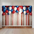 4th of July Patriotic Banner Backdrop 8x6ft Red White Blue Balloons Rustic Wooden Wall Photography Background Independence Day Memorial Day Veteran Birthday Party Decorations - Image 4