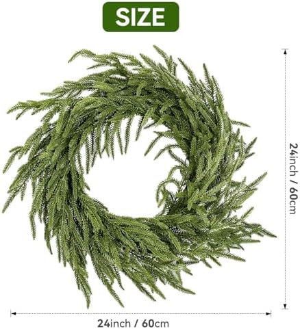 ENVEN 24" Norfolk Pine Wreath for Front Door, Real Touch Norfolk Pine Wreath Artificial Green Wreath Greenery Realistic Wreath Holiday Decoration for Home Decor - Image 3