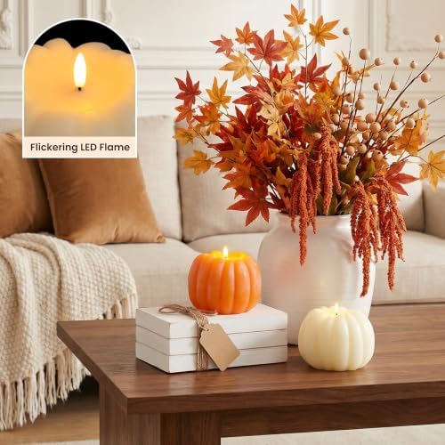 Fall Decorations for Home, Large Flameless Pumpkin Candle, Orange & White - Image 3