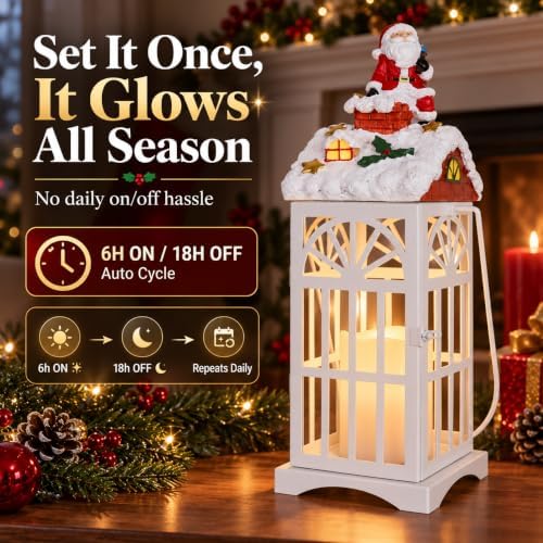 Santa on Chimney Christmas Lantern, LED Flickering Candle Light, Christmas Decorations for Home, Resin & Metal Frame, Battery Operated (Batteries Not Included), Indoor Outdoor Decor - Image 4