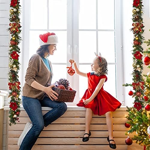 Garvee 9 ft Christmas Garland with Lights for Mantle, Red Gold - Image 2