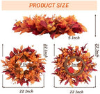 Artificial Fall Eucalyptus Wreath for Front Door with Pumpkin Berries 22" Autumn Wreath Fall Flowers Outdoor Wreaths for Home Proch Indoor Farmhouse Thanksgiving Wall Window Festival Decor - Image 3
