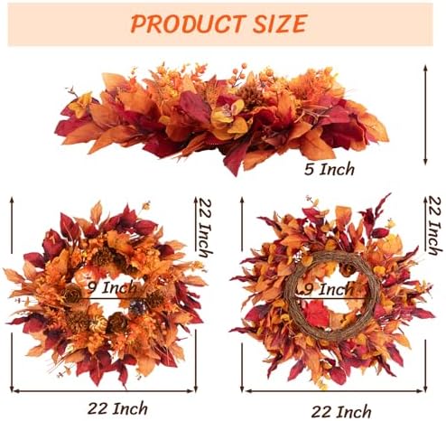 Artificial Fall Eucalyptus Wreath for Front Door with Pumpkin Berries 22" Autumn Wreath Fall Flowers Outdoor Wreaths for Home Proch Indoor Farmhouse Thanksgiving Wall Window Festival Decor - Image 3