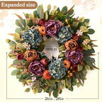 26" Fall Wreaths for Front Door, Peony Hydrangea Pumpkins Wreath - Image 2