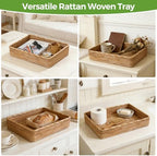Large Rattan Serving Tray, Rectangle Wicker Storage Basket for Organizing - Image 6
