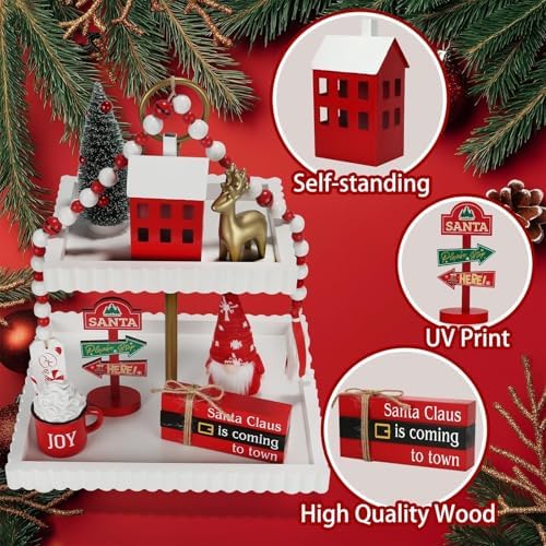Christmas Decorations for Home Office 8 PCS Tiered Tray Decor Set - Image 2