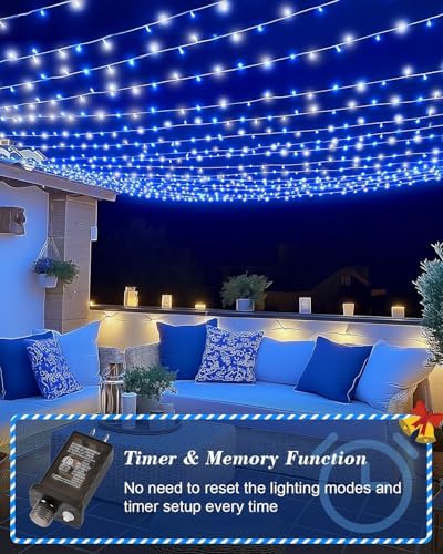 Blue White Christmas Lights Outdoor,Total 710FT 1800 LED,Extra Long String Lights Waterproof, Timer & Memory, 8 Modes Dimmable Plug in Fairy for Outside Tree Wedding Patry - Image 3
