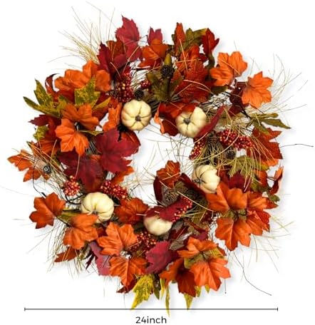 Jobflower 24 inch Fall Wreaths for Front Door with Pumbkin and Maple - Image 2