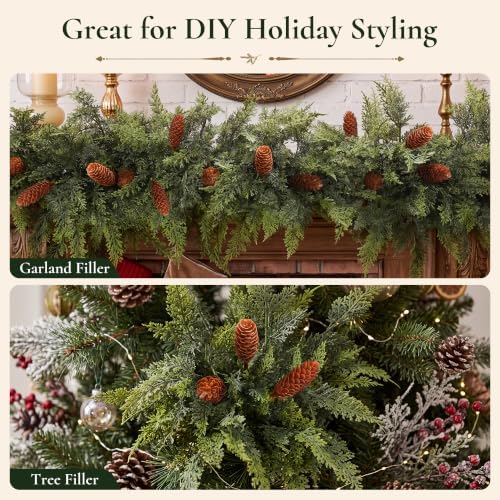 12 Artificial Christmas Cedar Stems, 17.5", with 5 Pine Cone Picks - Image 3