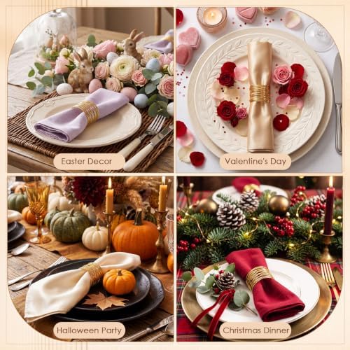 24 Pieces Napkin Rings Holders Handmade Round Mesh Heavy Duty Metal Napkin Rings Holder for Dinner Decoration Dining Table Parties Wedding Christmas (Gold) - Image 5