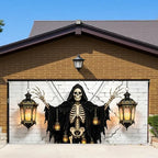 7x16FT Skull Lamp Halloween Garage Door Banner Skeleton Witch Happy Hallowen Garage Door Cover Decoration for Hallowen Decoration - Image 5