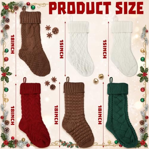 Syhood 6 Pcs Cable Knit Christmas Stockings Large Christmas Stocking, Novel - Image 2