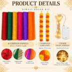 Cinrobiye Diwali Table Decorations Set with 6 Pcs Colorful Chiffon Table Runners Marigold Garlands Decorative Lights Indian Festival of Lights Decor for Dining Table Wedding Party Home - Image 2
