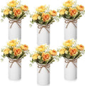 Domensi 6 Sets Wedding Centerpiece for Table Decoration Yellow Artificial Fake Rose Flower with Metal Vase Faux Silk Rose Bouquet Floral Arrangement for Bridal Shower Home Dining by Domensi