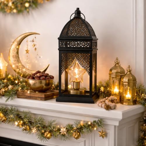 Ramadan Lanterns for Home Decor, Islamic Moon Star Ramadan Lights, Battery Operated Eid Mubarak Decorative Lamp, Ramadan Decorations for Party Table Wall Decor (Star) - Image 2