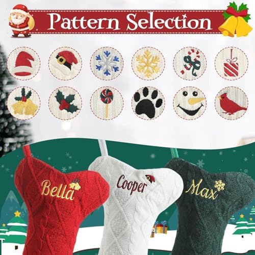 Personalized Dog Christmas Stockings with Embroidered Name & Monogram,3 Pack 15.7” Large Bone Shape Pet Xmas Stockings for Dog,Puppy,Custom Knit Christmas Stocking for Fireplace Holiday Decor - Image 4