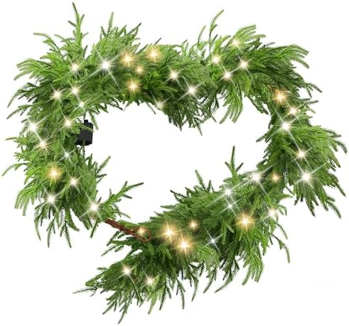 6 Ft Christmas Norfolk Pine Garland with 100 LED Lights by Goldshire