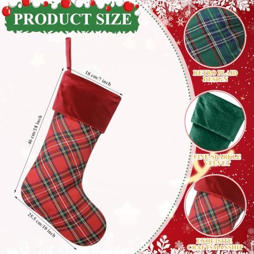 Junkin 4 Pack Tartan Christmas Stockings Navy Blue & Emerald Green - Image 2