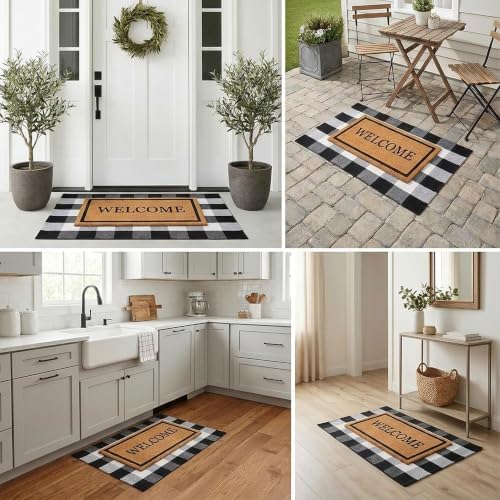 Homydecor Buffalo Plaid Rug and Coir Welcome Doormat Set for Front Porch - Image 6