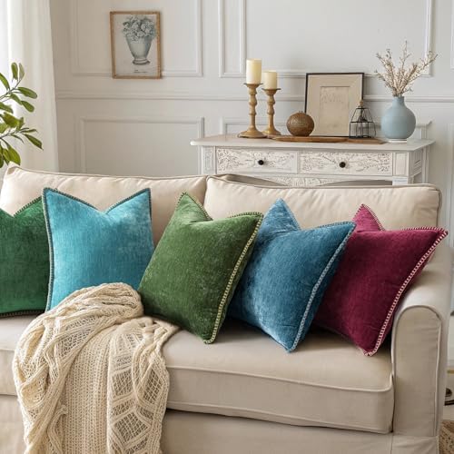 decorUhome Soft Chenille Throw Pillow Covers 22x22 Set of 2 Teal - Image 6