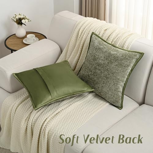 FUTEI Pack of 2 Chenille Soft Throw Pillow Covers 18x18 Inch, Sage Green - Image 5