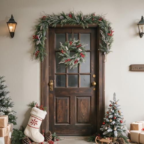 24" Christmas Wreath for Front Door, Christmas Decorations - Image 7