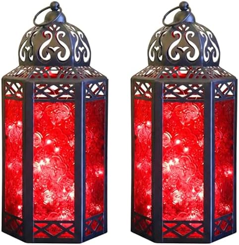 Vela Lanterns Decorative Indoor Red Fairy Light Candle Holder, L, 2-Pack by VelaCandleLanterns