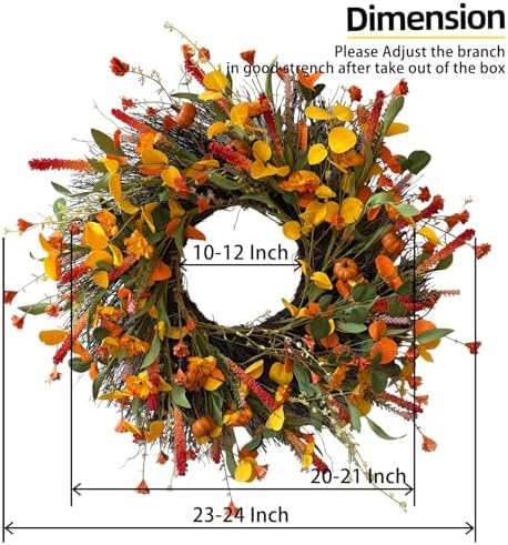 HipTree 24 Inch Fall Wreath for Front Door, Autumn Wreath with Mini Pumpkin - Image 3