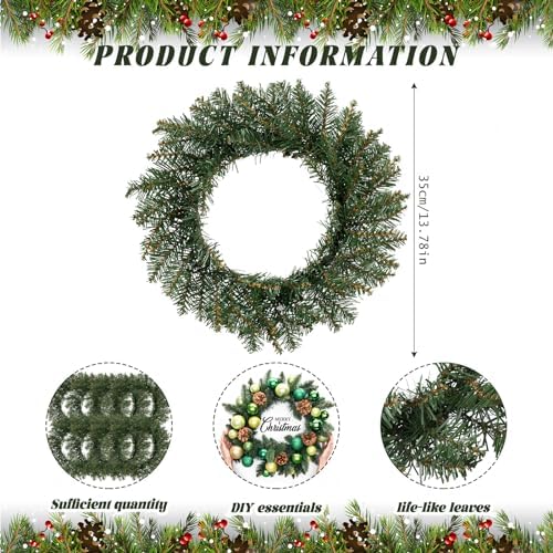Zeyune 8 Pcs 14" Christmas DIY Green Wreath Artificial Faux Wreath, Fresh - Image 2