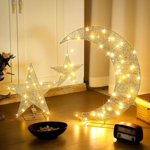 Glooglitter Pre-lit Eid Mubarak Decorations for Home Metal Eid Star Moon Crescent Light Ramadan Decorations Outdoor Lighted Night Lamp Sign with LED String for Yard Lawn Pathway - Image 5