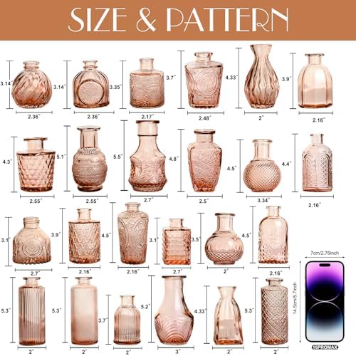 Petal Petite Small Amber Glass Bud Vase Set of 24 for Wedding Centerpieces - Image 2