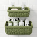 Wall Baskets Set of 2, Wicker-Style Hanging Baskets for Kitchen Bathroom Entryway Garages Porch Door Decor and Organizing, Green, Plastic - Image 4