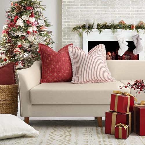 ZWJD Christmas Pillow Covers 22x22 Set of 2 Soft Polyester Textured Pillows with Stylish Flange Edge Cozy Farmhouse Christmas Decor for Couch Bed Sofa Living Room (Red) - Image 5
