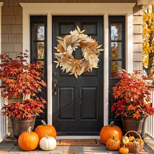 MUMTOP 22" Fall Wreath Wheat for Front Door, Harvest Thanksgiving Decor - Image 6