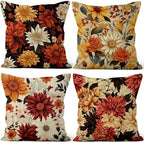 Vintage Floral Throw Pillow Covers 24''x24'' Set of 4, Colorful Flowers Pillow Cases Decorative Printed Cushion Covers for Couch Sofa Bedroom Farmhouse Livingroom Garden Patio Car Outdoor by VieSavaran